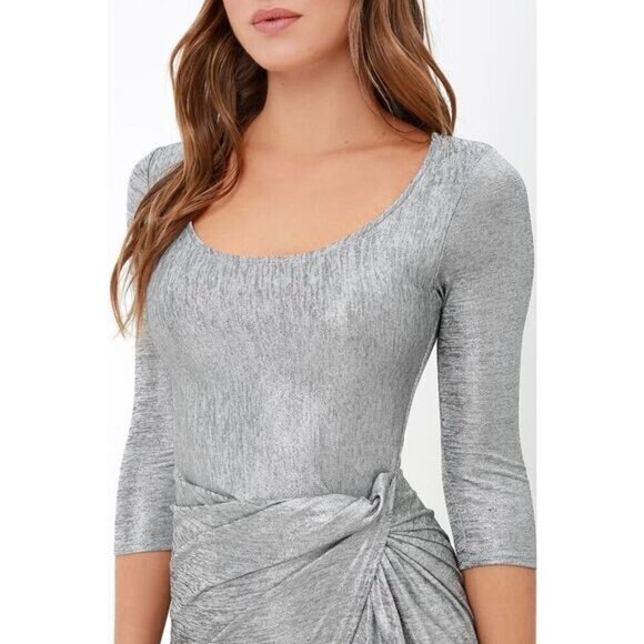 LULUS Metallic Mood Silver Dress Sz Small - Picture 3 of 8